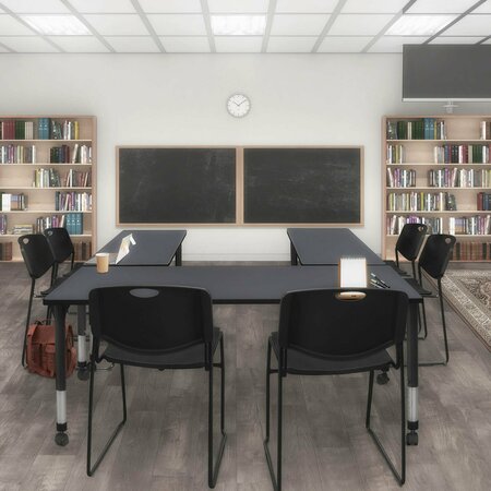 REGENCY Regency Kee 48 x 24 in. Mobile Adjustable Classroom Table- Grey & 2 Zeng Stack Chairs- Black MT4824GYAPCBK44BK